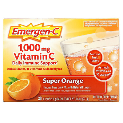 

Emergen-C, Vitamin C, Flavored Fizzy Drink Mix, Super Orange, 1,000 mg, 30 Packets, 0.32 oz (9.1 g) Each