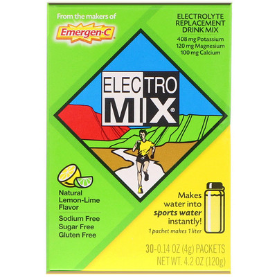 Electro Mix, порошок для приготовления напитка для пополнения запаса электролитов, натуральный вкус лимона и лайма, 30 пакетиков весом 4 г (0,14 унции) каждый