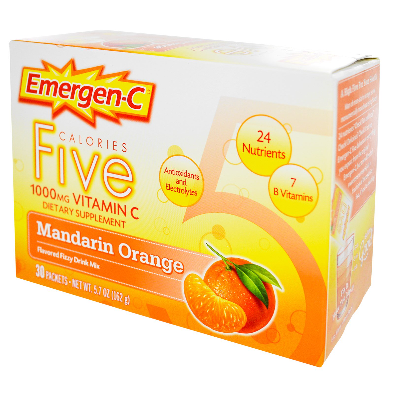 Emergen C Emergen C Five Calories 1000 Mg Vitamin C Mandarin Orange 30 Packets 5 4 G Each Iherb