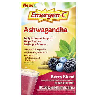 Emergen-C, ашваганда, ягідна суміш, 18 пакетиків по 9,2 г (0,32 унції)