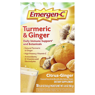 Emergen-C, Turmeric & Ginger, Citrus-Ginger, 18 Packets, 0.32 oz (9 g) Each