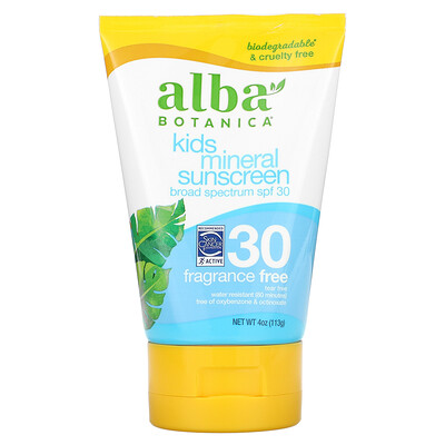 Alba Botanica минеральный солнцезащитный крем для детей, SPF30, без отдушек, 113г (4унции)