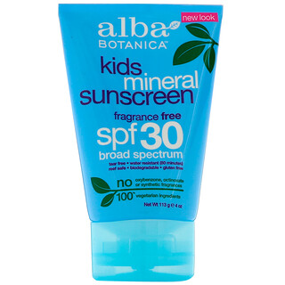Alba Botanica, Mineral Sunscreen، للأطفال، SPF 30، حوالي 4 أوقية (113 جم)