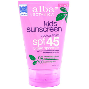 Alba Botanica, Very Emollient Sunscreen, Kids, Tropical Fruit,  SPF 45, 4 oz (113 g)