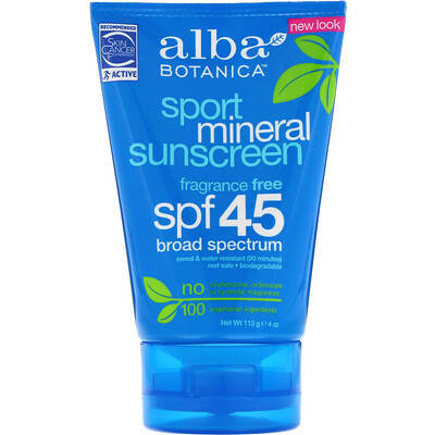 Купить Alba Botanica минеральное солнцезащитное средство для спортсменов, SPF 45, 113 г (4 унции)