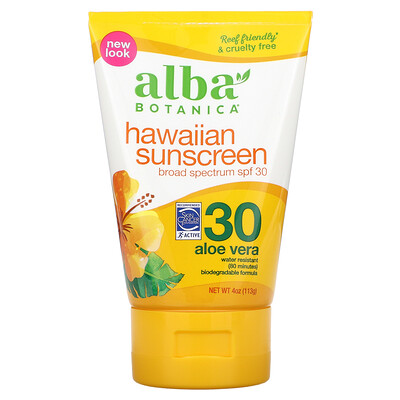 Alba Botanica Натуральный Гавайский солнцезащитный крем, фактор защиты SPF 30, 4 жидких унций (113 г)