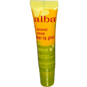 Alba Botanica, Прозрачный блеск для губ с кокосовым кремом, 0.42 унции (12 г)