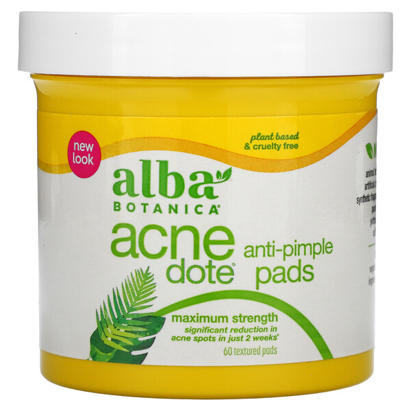 Alba Botanica, Acnedote Anti-Pimple Pads, Maximum Strength, 60 Textured Pads