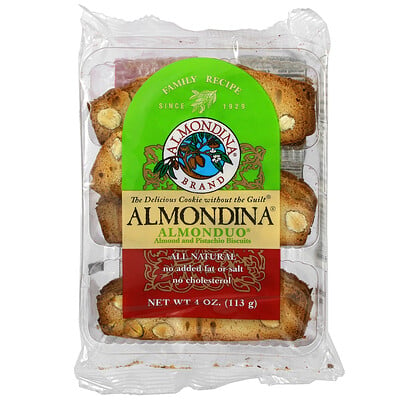 Almondina Almonduo, миндальное и фисташковое печенье, 113 г (4 унции)