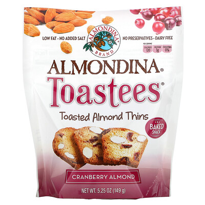 Almondina Toastees, Toasted Almond Thins, Cranberry Almond, 5.25 oz (149 g)