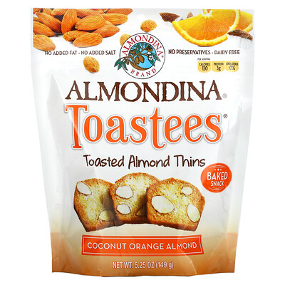 Almondina Toastees, миндальные чипсы, с кокосом, апельсином и миндалем,5.25 унций (149 г)
