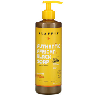 Alaffia, Authentic African Black Soap（オーセンティックアフリカンブラックソープ）、無香料、476ml（16液量オンス）