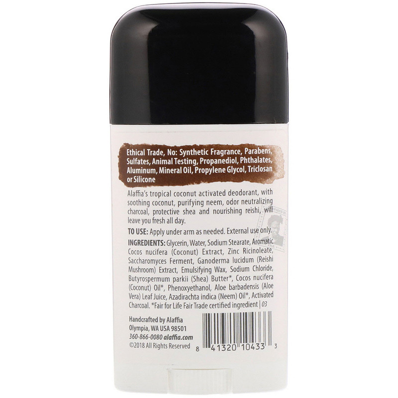 Alaffia, Coconut Reishi, Deodorant, Coconut & Charcoal, 2.65 oz (75 g