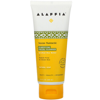 Alaffia Neem Turmeric Clarifying Facial Cleanser, Natural Mint, 3.4 fl oz (100 ml)