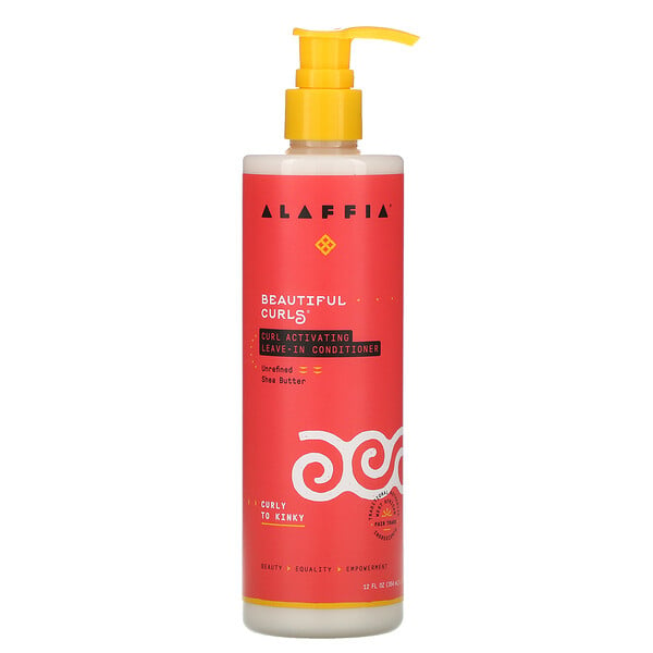 Alaffia, Beautiful Curls，卷髮活化免洗護髮素，捲曲到扭結頭髮，採用未精煉的牛油樹脂，12 盎司（354 毫升）