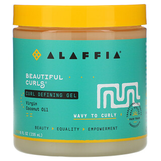 Alaffia, Beautiful Curls، جل تحديد الشعر المموج، للشعر المموج والمجعد، زيت جوز الهند البكر، 8 أونصة سائلة (235 مل)