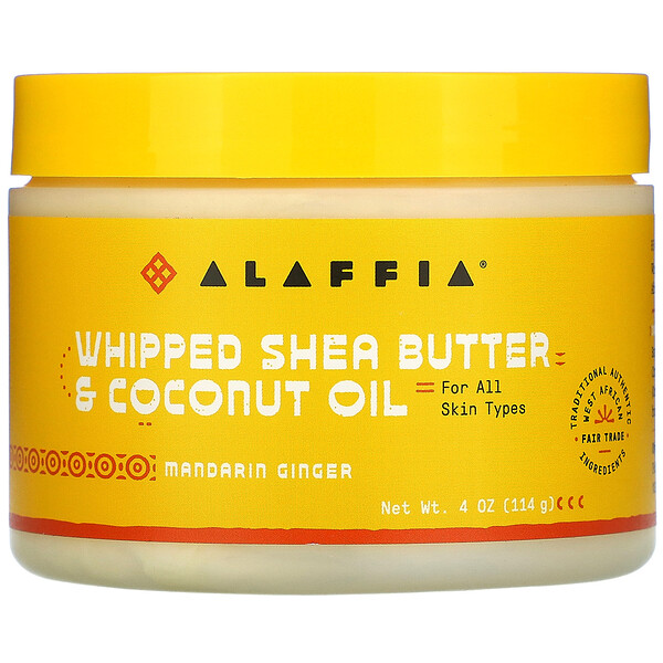 Alaffia, Whipped Shea Butter & Coconut Oil, Sheabutter- und Kokosnussöl-Schaum, Mandarine-Ingwer, 114 g (4 oz.)