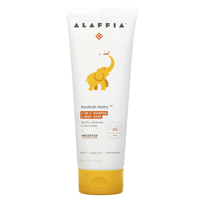 Alaffia Baobab Baby, 2-in-1 Shampoo & Body Wash, Unscented, 8 fl oz (236 ml)