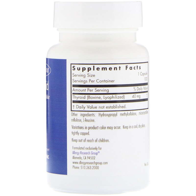 Allergy Research Group, Thyroid, Natural Glandular, 100 Vegetarian