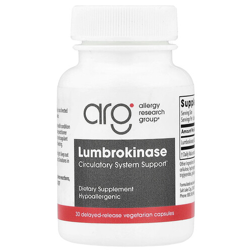 Allergy Research Group Lumbrokinase, 30 Delayed-Release Vegetarian Capsules (16 mg per Capsule)