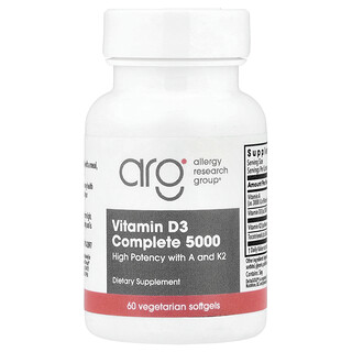 Allergy Research Group, D3 Vitamini Komple 5000, 60 Vejetaryen Yumuşak Kapsül