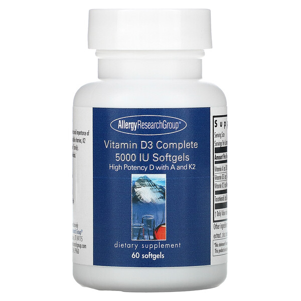 Allergy Research Group, Vitamin D3 Complete Softgels, Daily Balance with A and K2, 60 Softgels