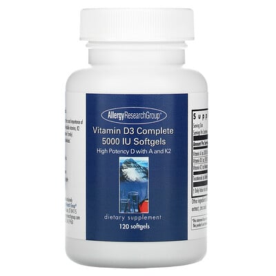 Allergy Research Group Vitamin D3 Complete Softgels, Daily Balance with A and K2, 120 Softgels