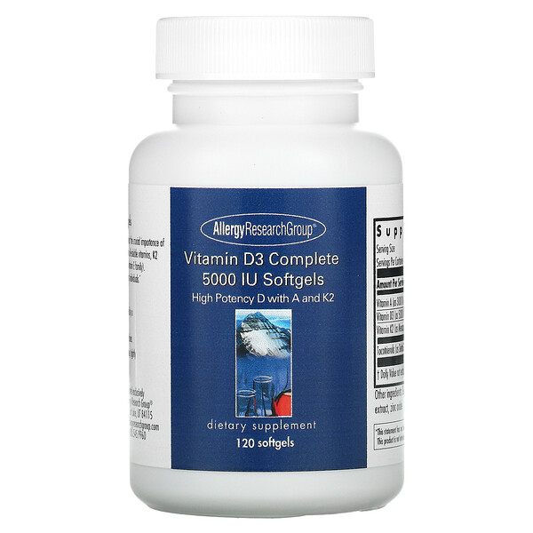 Allergy Research Group‏, Vitamin D3 Complete Softgels, Daily Balance with A and K2, 120 Softgels