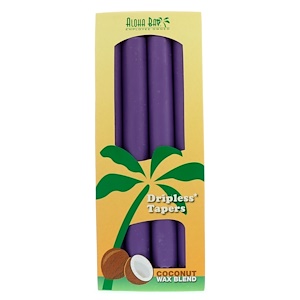 Aloha Bay, Dripless Coconut Taper Candles, Unscented, Violet, 4 Pack, 9 in Each