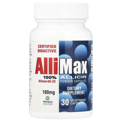 Allimax 100% Allicin Powder Capsules, 180 mg, 30 Vegetarian Capsules