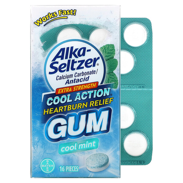 Alka-Seltzer‏, Heartburn Relief Gum, Extra Strength, Cool Mint, 16 Pieces
