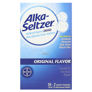 Alka-Seltzer, буферизований аспірин (НПЗП), знеболювальний і жарознижувальний засіб, оригінальний, 58 пакетиків по 2 шт.