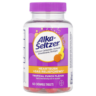 Alka-Seltzer, жувальні таблетки від печії та газоутворення, тропічний пунш, 60 жувальних таблеток