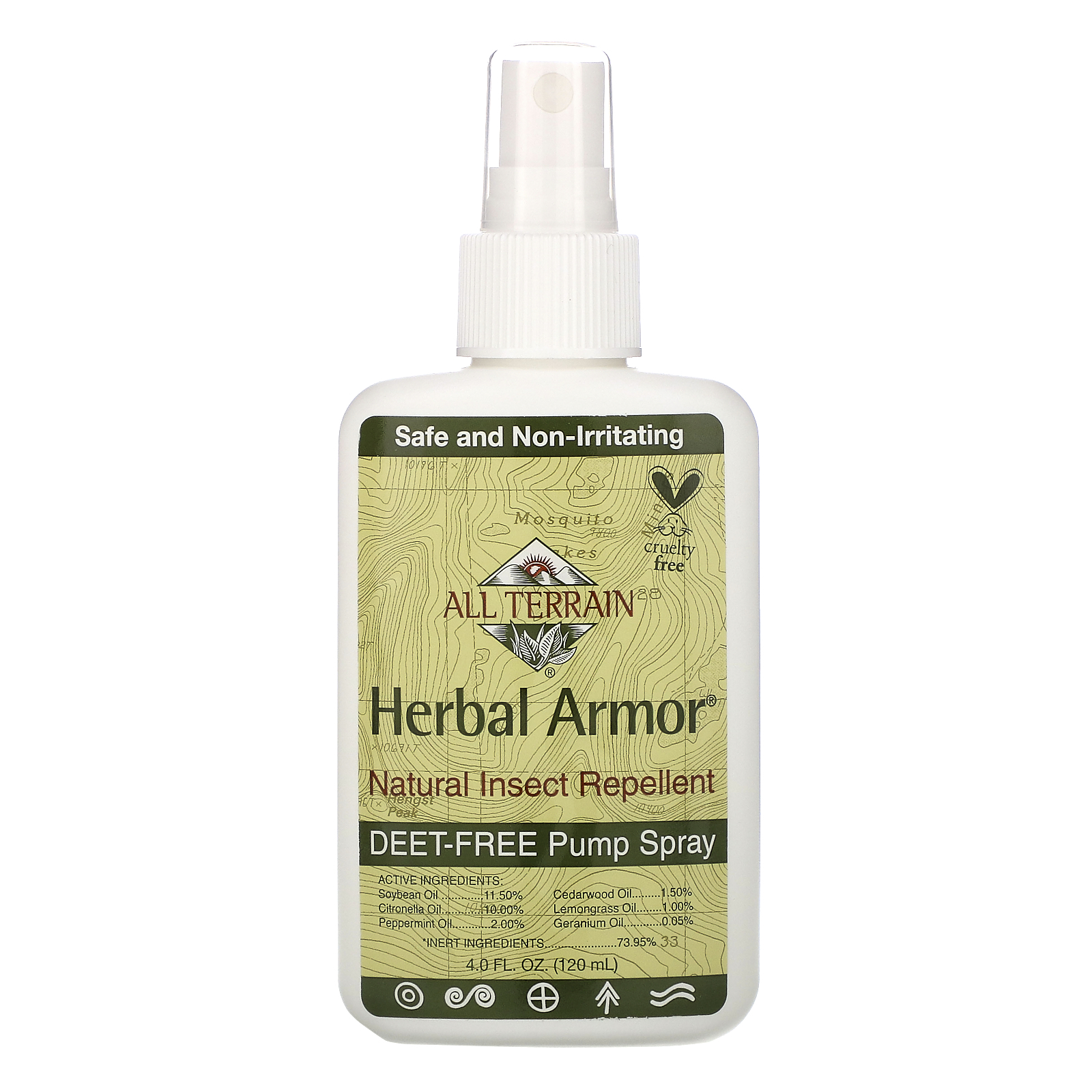 All Terrain Herbal Armor ハーバルアーマー 天然虫よけディート不使用ポンプスプレー 1ml 4液量オンス Iherb