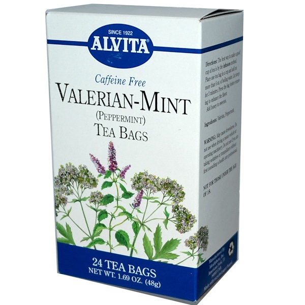 Alvita Teas, Valerian-Mint (Peppermint), Caffeine Free, 24 Tea Bags, 1.69 oz (48 g) (Discontinued Item) 