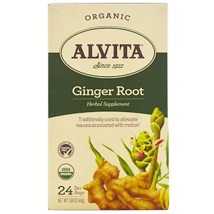 Alvita Teas, Organic, чай из корня имбиря, без кофеина, 24 чайных пакетика по 1,69 унции (48 г) каждый