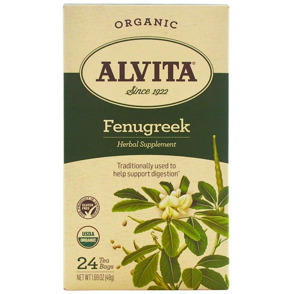 Alvita Teas, العضوي، شاي الحلبة، خال من الكافيين، 24 كيس شاي، 1.69 أوقية (48 غرام)