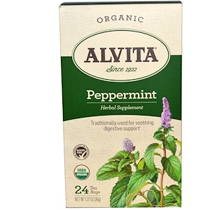 Alvita Teas, Мята органическая, 24 чайных пакетика, 1,27 унции (36 г)