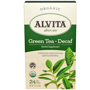 Alvita Teas, Органический зеленый чай, без кофеина 24 чайных пакетиков, 1.52 унции (43 г)