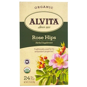 Alvita Teas, Organic, чай из шиповника, без кофеина, 24 чайных пакетика, по 2,75 унции (78 г) каждый