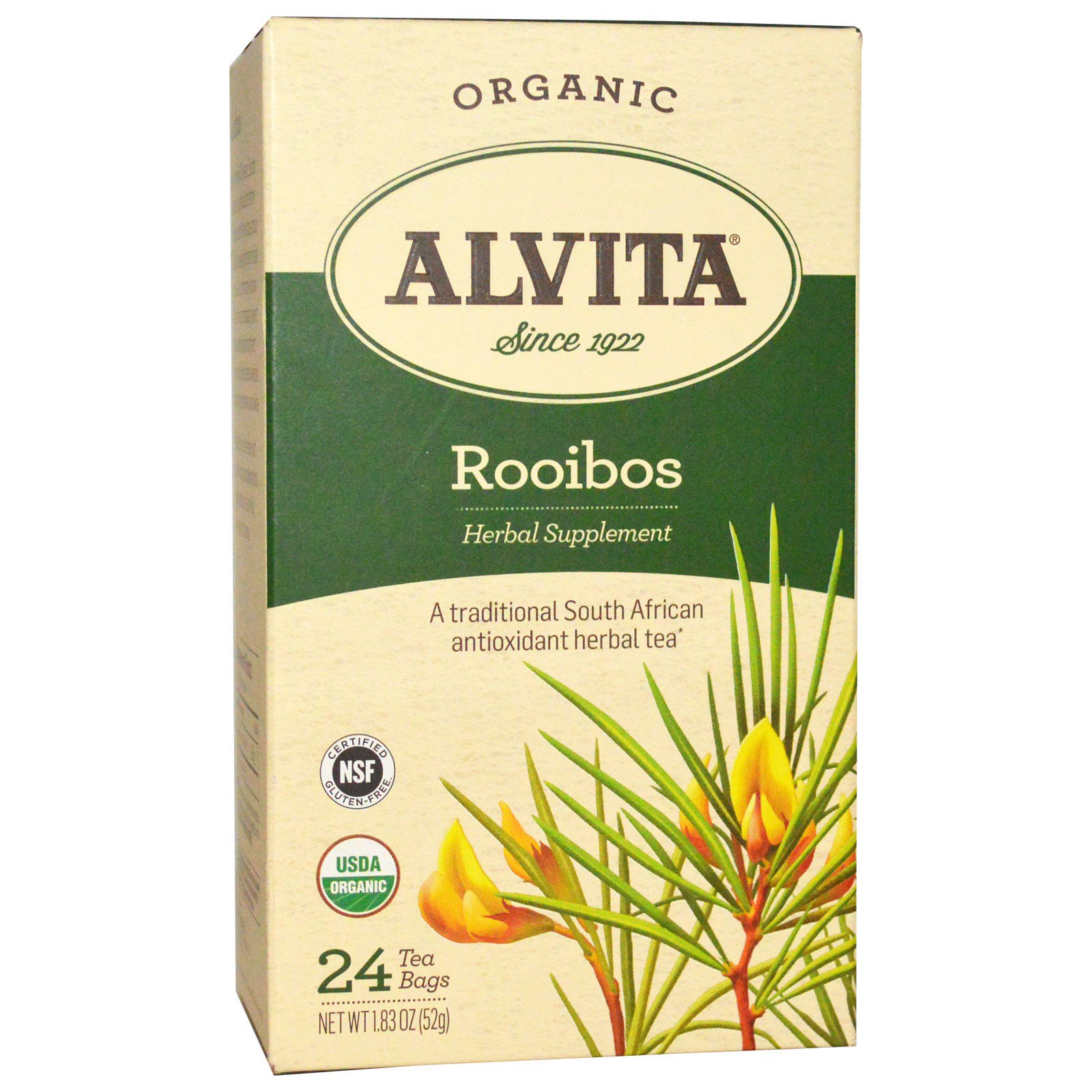 Alvita Teas, Organic, Rooibos, Caffeine Free, 24 Tea Bags, 1.83 oz (52