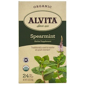 Alvita Teas, Organic, чай с мятой колосовой, без кофеина, 24 чайных пакетика по 1,42 унции (40 г) каждый