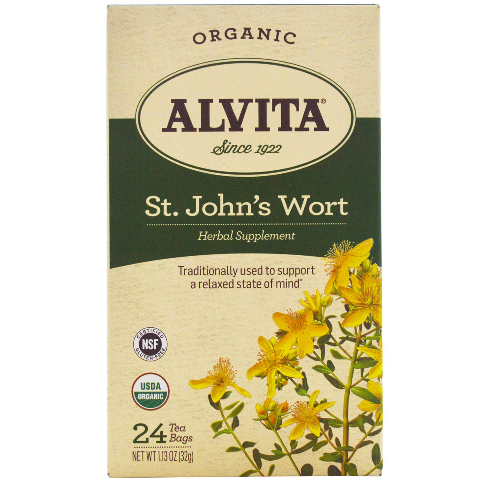 Alvita Teas, Organic, St. John's Wort Tea, Caffeine Free, 24 Tea Bags