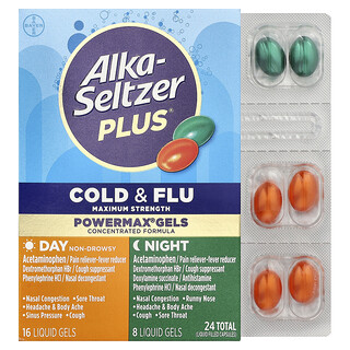 Alka-Seltzer Plus, PowerMax® Gel, raffreddore e influenza, giorno e notte, 24 gel liquidi