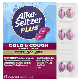 Alka-Seltzer Plus, Gel PowerMax®, raffreddore e tosse, 24 gel liquidi