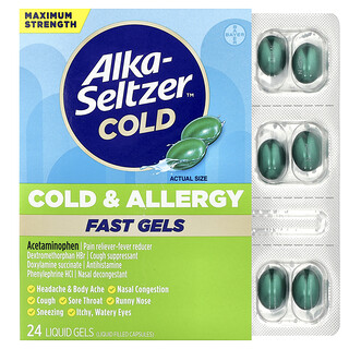 Alka-Seltzer Plus, Verkoudheid & Allergie, Snelwerkende Gels, Maximale Sterkte, 24 vloeibare gels