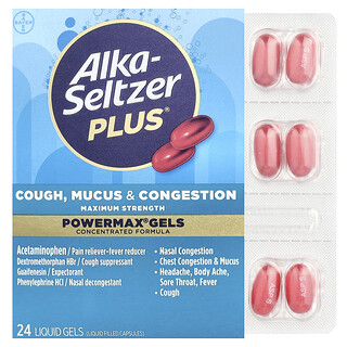 Alka-Seltzer Plus, Gel PowerMax®, Tosse, muco e congestione, 24 gel liquidi