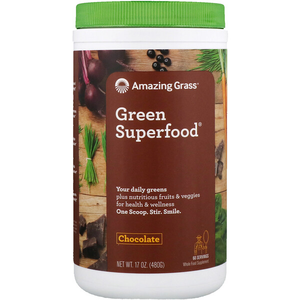 Amazing Grass, Grüne Supernahrungsmittel, Schokolade Getränk Pulver, Cacao Infusion, 17 oz (480 g)