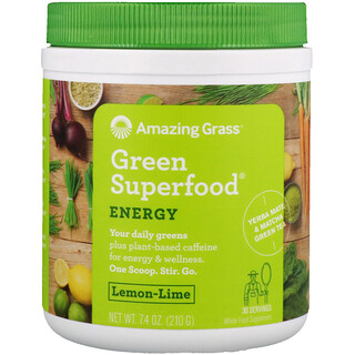 Amazing Grass, Green Superfood لتعزيز الطاقة، بنكهة الليمون-البنزهير، 7.4 أونصة (210 جم)