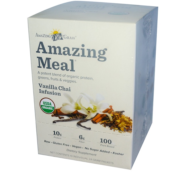 Amazing Grass, Amazing Meal, Vanilla Chai Infusion, 10 Individual Packets, 24 g Each (Discontinued Item) 
